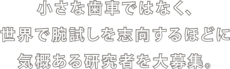 小さな歯車ではなく、世界で腕試しを志向するほどに気概ある研究者を大募集。